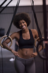 Image showing portrait of black women after workout dipping exercise