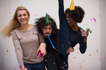 Image showing confetti party multiethnic group of people