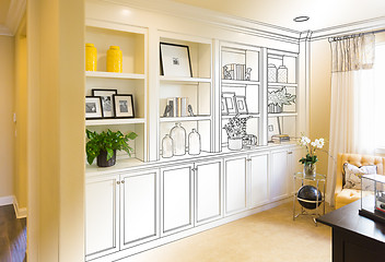 Image showing Custom Built-in Shelves and Cabinets Design Drawing Gradating to