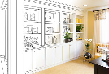 Image showing Custom Built-in Shelves and Cabinets Design Drawing Gradating to