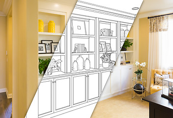 Image showing Custom Built-in Shelves and Cabinets Design Drawing with Cross S