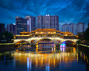 Image showing Anshun bridge at night, Chengdu, China