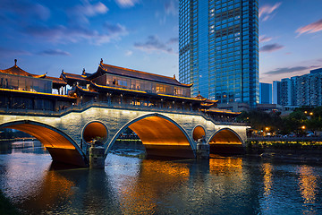 Image showing Anshun bridge at night, Chengdu, China