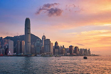 Image showing Junk boat in Hong Kong Victoria Harbour