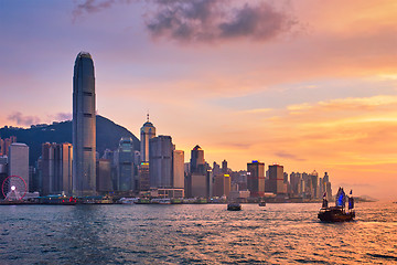 Image showing Junk boat in Hong Kong Victoria Harbour