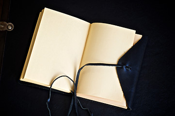 Image showing blank open leather bound journal