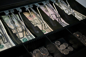 Image showing US Money in open cash drawer