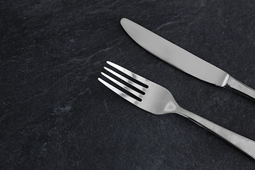 Image showing close up of fork and knife on table