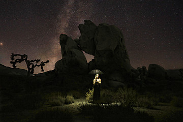 Image showing Girl Light Painted Under the Milky Way