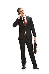Image showing Full body portrait of businessman with briefcase on white