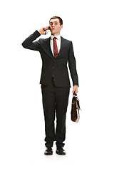 Image showing Full body portrait of businessman with briefcase on white
