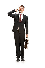 Image showing Full body portrait of businessman with briefcase on white