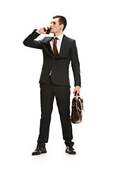 Image showing Full body portrait of businessman with briefcase on white