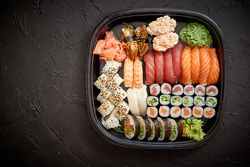 Image showing Various kinds of sushi on plate or platter set