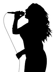 Image showing Woman singer holding a microphone with gray cable