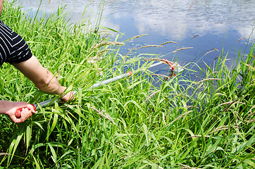 Image showing Take samples of water for laboratory testing. The concept - anal