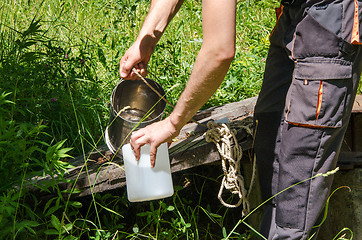 Image showing Take samples of water for laboratory testing. The concept - anal