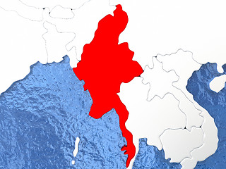 Image showing Myanmar on globe