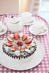 Image showing Tasty strawberry cream cake