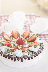 Image showing Tasty strawberry cream cake