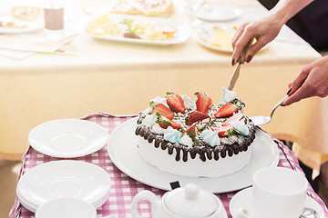 Image showing Tasty strawberry cream cake