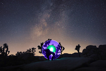 Image showing Girl Light Painted Under the Milky Way