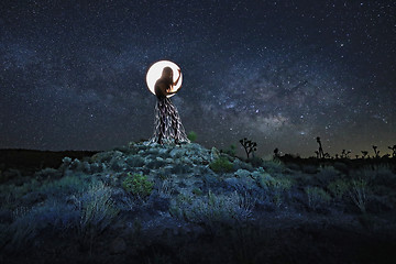 Image showing Girl Light Painted Under the Milky Way