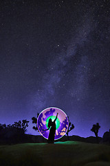 Image showing Girl Light Painted Under the Milky Way