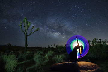 Image showing Girl Light Painted Under the Milky Way