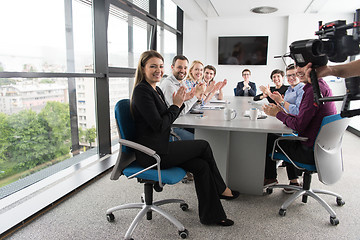 Image showing Group of young people meeting in startup office