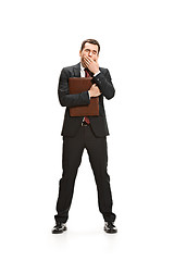 Image showing Full body portrait of businessman with folder on white