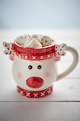 Image showing Tasty homemade christmas hot chocolate or cocoa with marshmellows