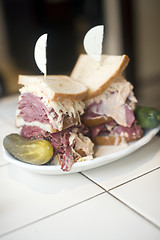 Image showing Kosher deli combination sandwich pastrami corned beef tongue col