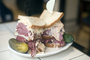 Image showing Kosher deli combination sandwich pastrami corned beef tongue col