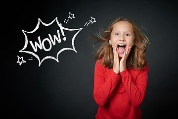 Image showing Happy girl looking with widely opened eyes and toothy smile