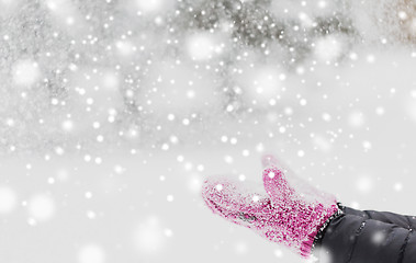 Image showing close up of woman throwing snow outdoors