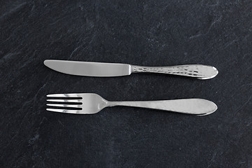 Image showing close up of fork and knife on table