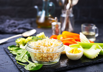 Image showing bulgur with vegetablew and eggs