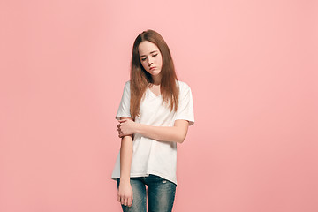 Image showing Young serious thoughtful sad teen girl