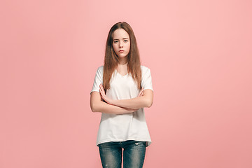 Image showing Young serious thoughtful sad teen girl
