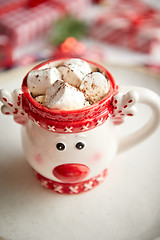 Image showing Tasty homemade christmas hot chocolate or cocoa with marshmellows