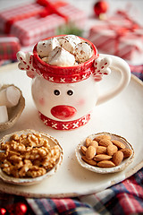 Image showing Delicious homemade christmas hot chocolate or cocoa with marshmellows