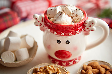 Image showing Delicious homemade christmas hot chocolate or cocoa with marshmellows