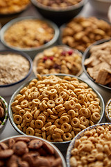 Image showing Close up and selective focus. Composition of different kinds cereals