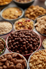 Image showing Close up and selective focus. Composition of different kinds cereals