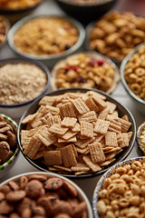 Image showing Close up and selective focus. Composition of different kinds cereals