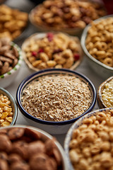 Image showing Close up and selective focus. Composition of different kinds cereals