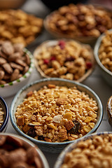 Image showing Close up and selective focus. Composition of different kinds cereals