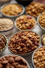 Image showing Close up and selective focus. Composition of different kinds cereals