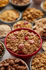 Image showing Close up and selective focus. Composition of different kinds cereals